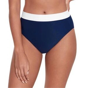 Lauren Ralph Banded High Waist Bikini Bottom Blue White  12